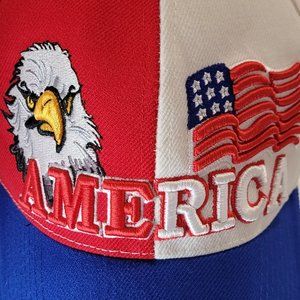 Baseball Cap AMERICA Bald Eagle USA Flag Red White Blue VelcroBack One Size